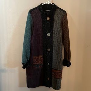 Multi colored sweater coat by Lee Andersen